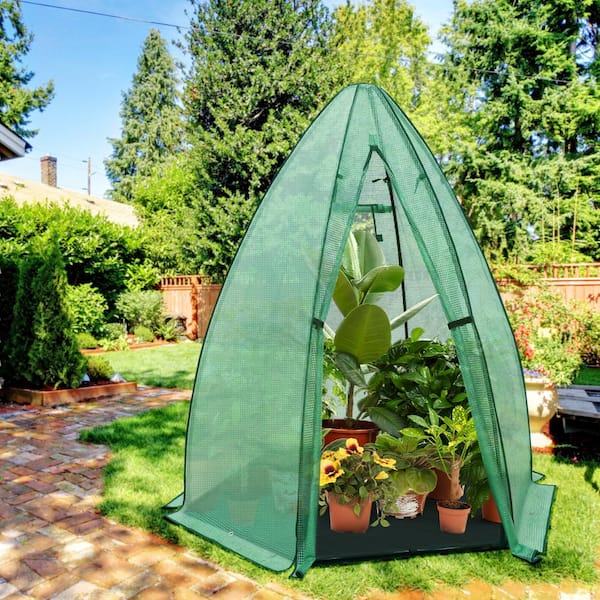 EAGLE PEAK 63 in. W x 63 in. D x 72 in. H Mini Hexagon Greenhouse with Green PE Cover, Zipper Door and Mesh Windows, Ground Mat