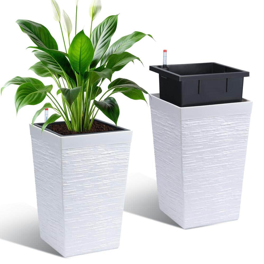 "Self-Watering Tall Planters Set of 2 – 16""with Water Level Gauge, Drainage Holes & Built-in Handle, for Garden White" price history on PriceWatchPro