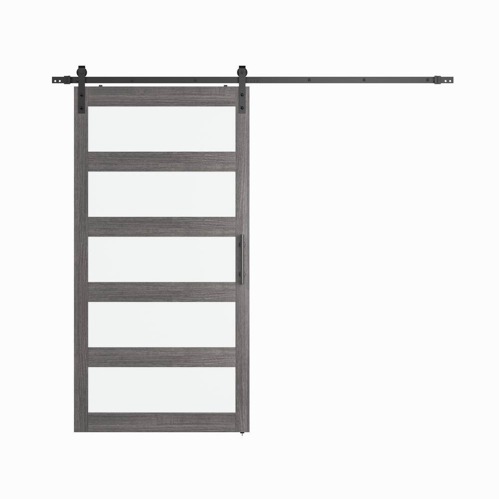 42 in. x 84 in. 5 Frosted Glass Gray PVC Surface MDF Sliding Barn Door with