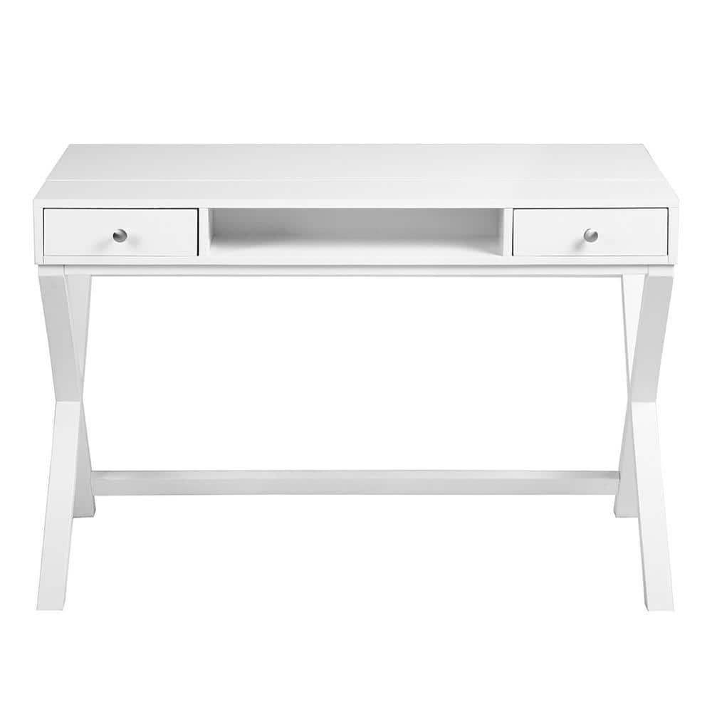 Spaco 44 in. Rectangle White Wood 2Drawer XShaped Base Lifting Top Solid Wood Writing Desk