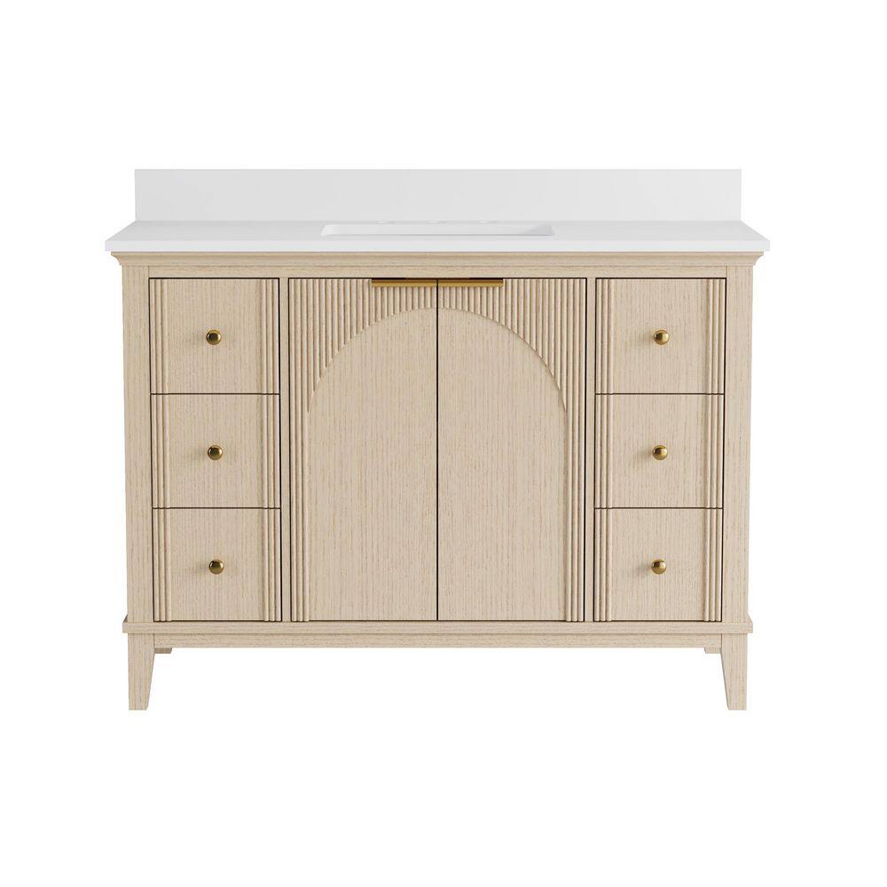 SLIVA 48 in. Freestanding OAK Solid Wood Bath Vanity with Pure White Quartz Top, Soft-Close, Backsplash, Assembled price history on PriceWatchPro