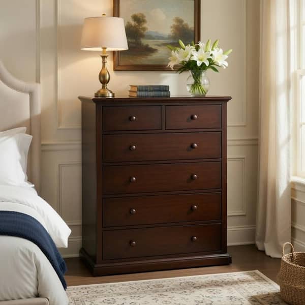 dark brown tall dresser Ema Chest, 5 Drawers With Chrome Handles, Walnut lined top drawer and cedar Whitney Tall Dresser