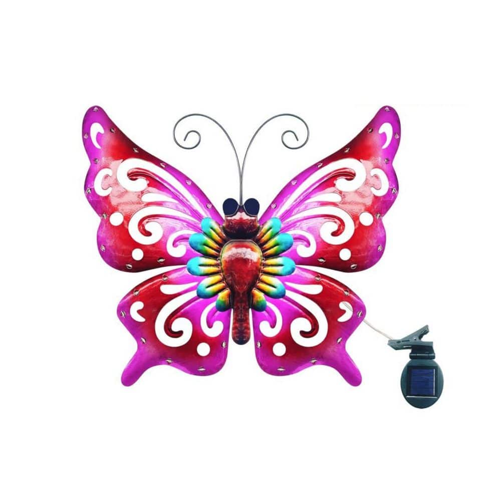 20 in. W x 17 in. H Pink Metal Outdoor Butterfly 3D Wall Sculpture