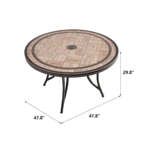 Faux Wood Tile Table Top Dining, Outdoor Dining Tables With Umbrella Hole