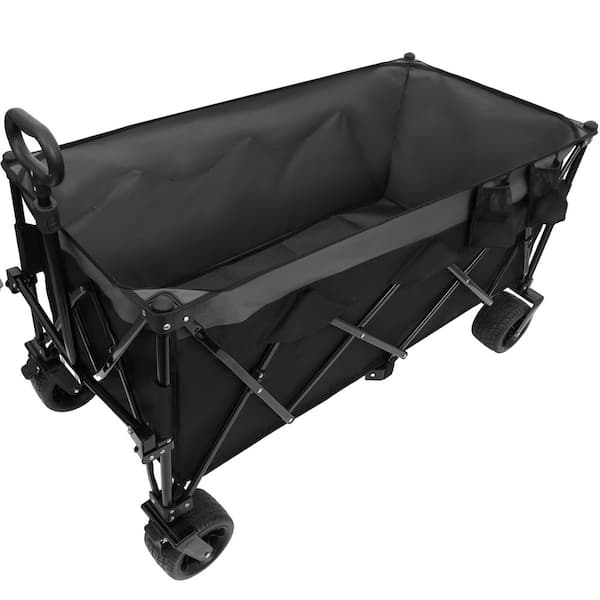 Black 14 cu. ft. Steel Garden Cart with 1:6 Space-Saving Fold and 7 in. All-Terrain Wheels