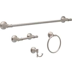 Chamberlain 4-Piece Bath Hardware Set w/24 in. Towel Bar Toilet Paper Holder Towel Ring and Towel Hook in Brushed Nickel