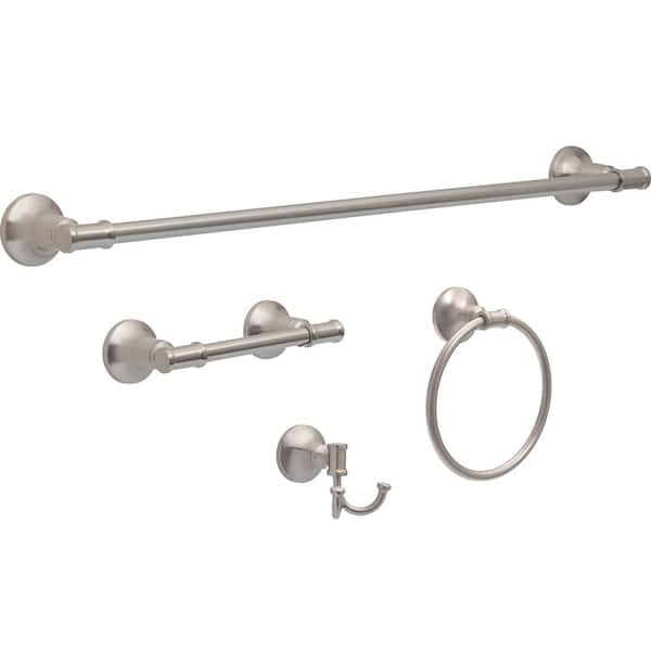Delta Chamberlain 4-Piece Bath Hardware Set w/24 in. Towel Bar Toilet Paper Holder Towel Ring and Towel Hook in Brushed Nickel