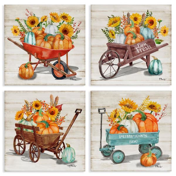 Autumn Harvest Wagons by Paul Brent 4 Piece Unframed Graphic Nature Art Print 17 in. x 17 in.