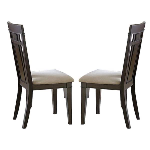 Benjara Brown Fabric Seat Dining Chair with Splat Back (Set of 2)