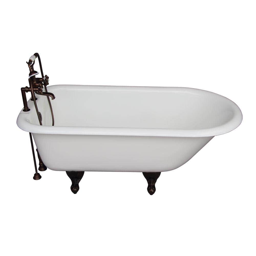5 ft. Cast Iron Ball and Claw Feet Roll Top Tub in White with Oil Rubbed Br