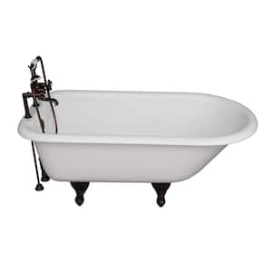 5.6 ft. Cast Iron Ball and Claw Feet Roll Top Tub in White with Oil Rubbed Bronze Accessories