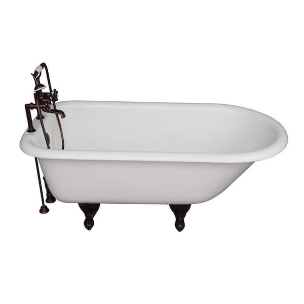 Barclay Products 5.6 ft. Cast Iron Ball and Claw Feet Roll Top Tub in White with Oil Rubbed Bronze Accessories