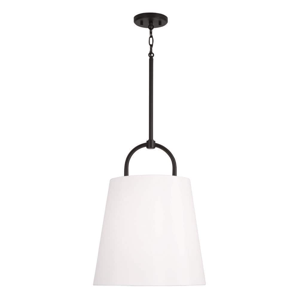 Brody 100-Watt 1-Light Matte Black Medium Pendant Light with White Fabric Shade and No Bulbs Included price history on PriceWatchPro