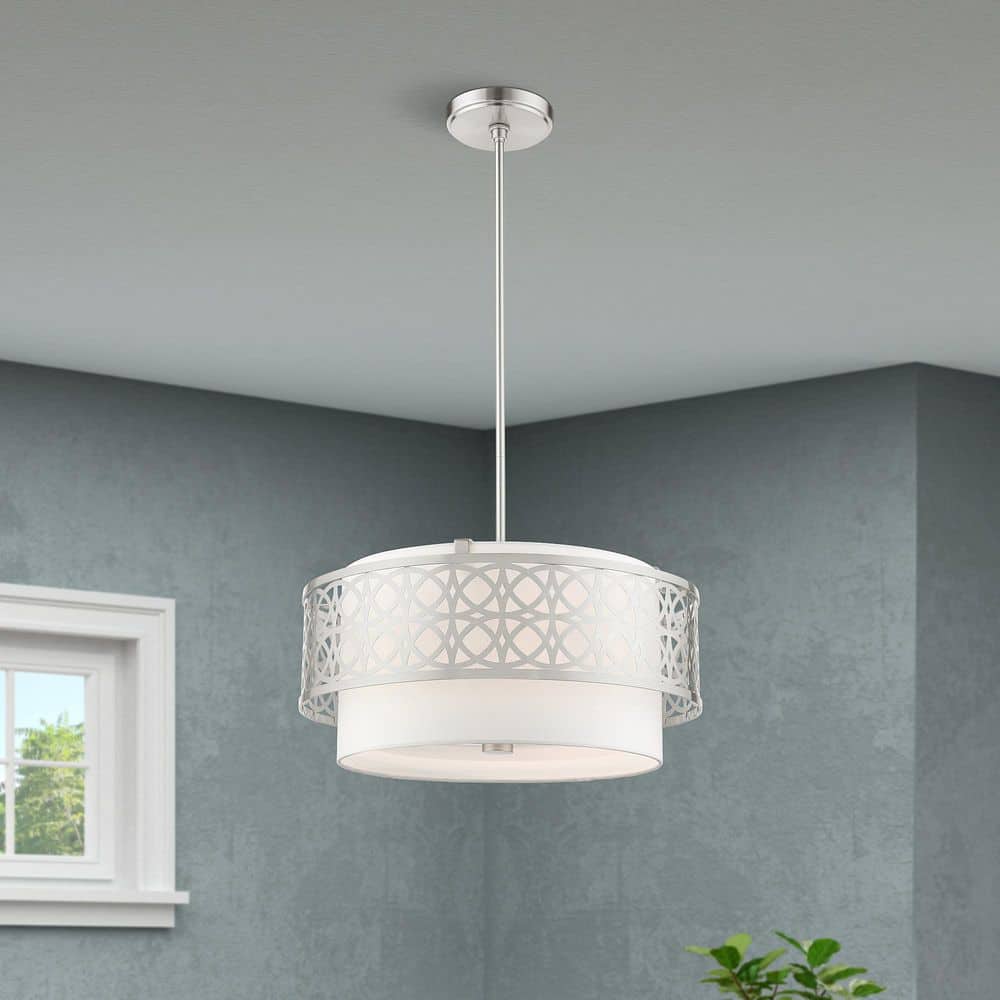 Nickel Drum Pendant Light with Latticework Shade