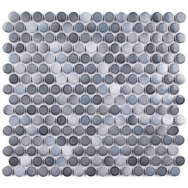 MOLOVO Porcetile Round Multi Gray 12.41 in. x 11.46 in. Penny Glossy Porcelain Mosaic Wall and Floor Tile (9.9 sq. ft./Case)