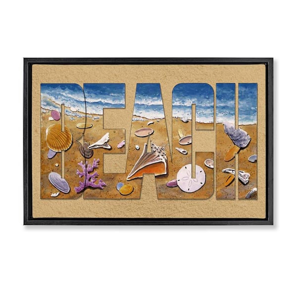 Outlined Beach Letters by Art Brands Holdings, LLC. Black Floater Frame Coastal Graphic Art Print 21 in. x 31 in.