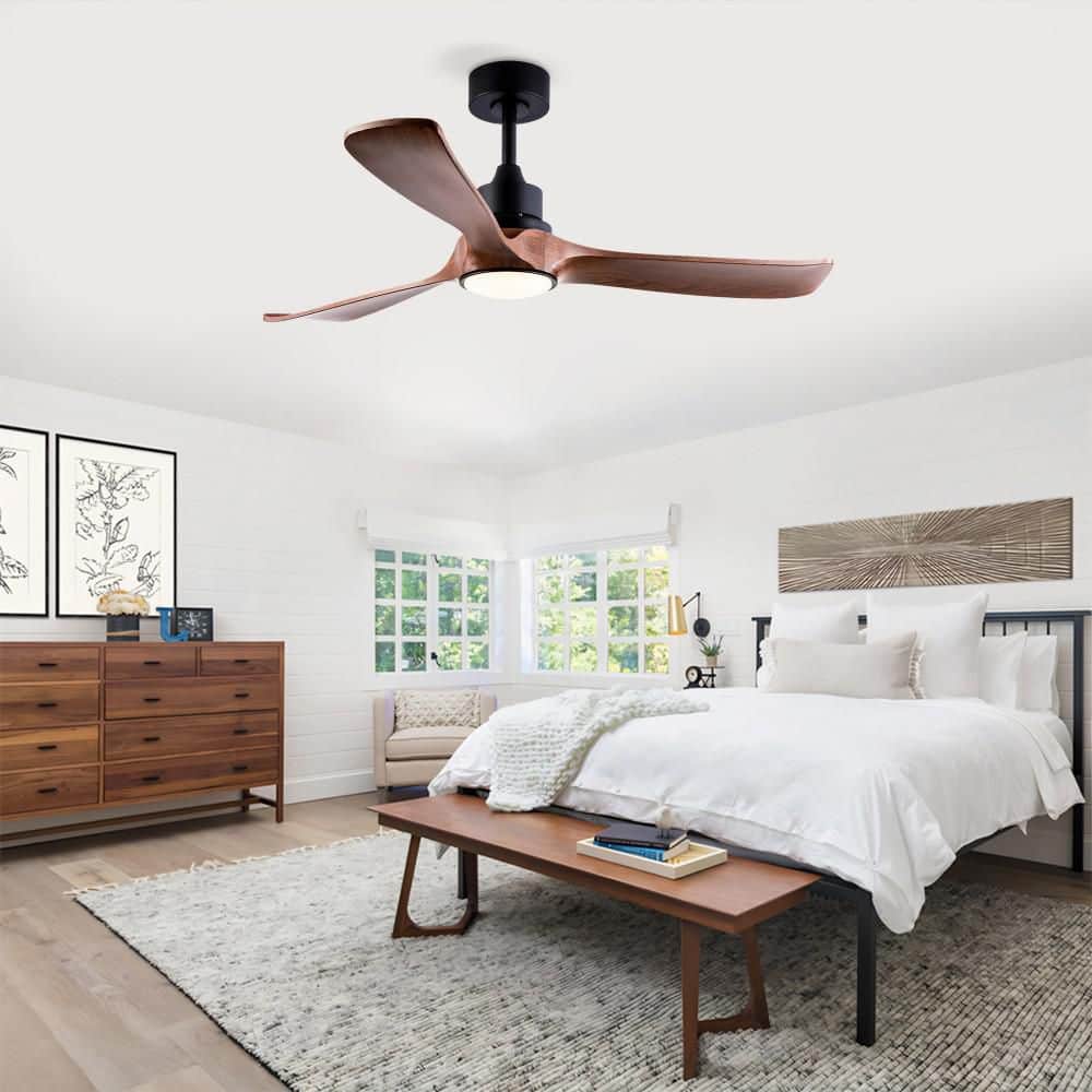 52 in. Brown Downrod Mount Ceiling Fan with 3 ABS Blades, 20W Dimmable LED Light and 6-Speed Remote for Living Room price history on PriceWatchPro