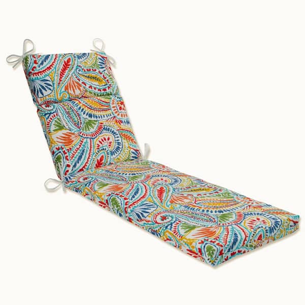 Pillow Perfect Paisley 21 in. x 28.5 in. Deep Seating Outdoor Chaise Lounge Cushion in Blue/Multi Ummi