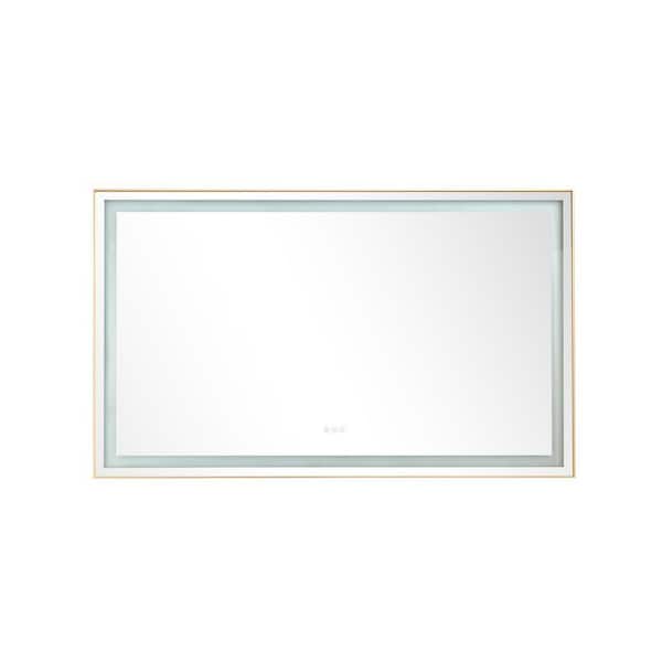 Gold 36 in. W x 60 in. H LED Rectangle Metal Framed Wall Mirror