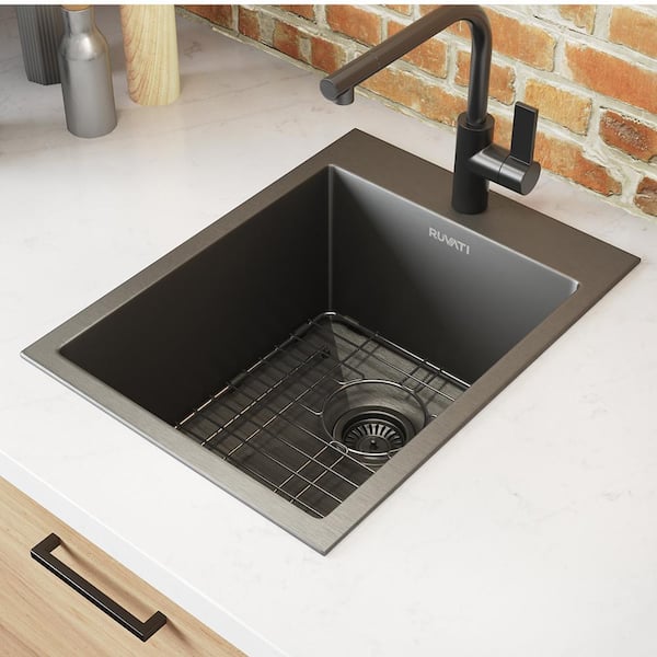 Terraza 15 in. Drop-in Topmount Single Bowl 16-Gauge Stainless Steel Bar Prep Kitchen Sink in Gunmetal Black