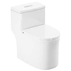 17 in. Tall Toilets 1-Piece 1.28 GPF High Efficiency Single Flush Elongated Toilet in White Seat Included