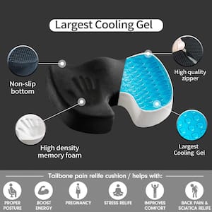 Black Memory Foam Seat Cushion with Cooling Gel for Longer and Comfortable Sitting