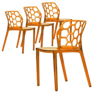 Dynamic Transparent Orange Plastic Dining Chair Set of 4