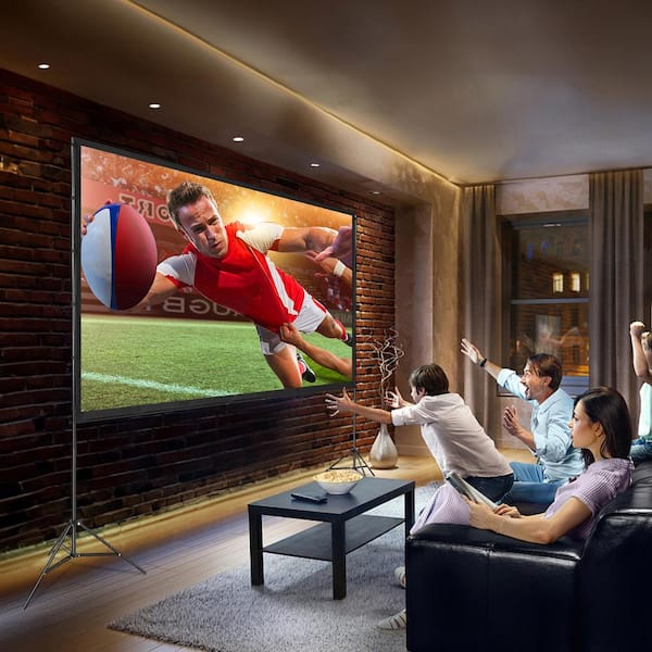 Projector Screen 120 in. with Stand Outdoor Movie Screen with Stand Wrinkle-Free Projection Screen