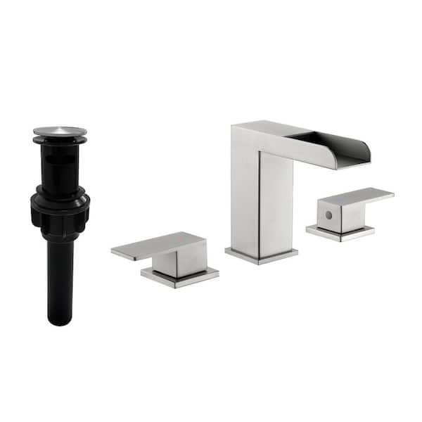 Nestfair 4 in. Centerset Double Handle Bathroom Faucet Combo Kit with Pop-Up Drain in Brushed Nickel