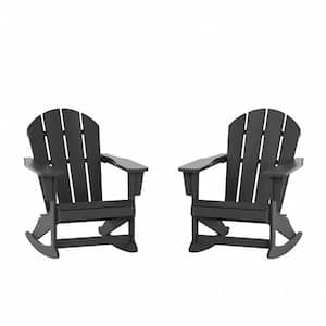 Laguna 2-Pack Fade Resistant Outdoor Patio HDPE Poly Plastic Classic Adirondack Porch Rocking Chairs in Gray