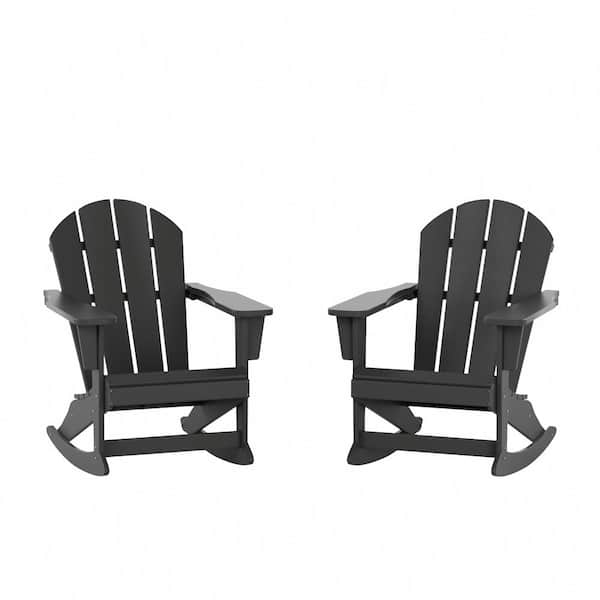 Laguna 2-Pack Fade Resistant Outdoor Patio HDPE Poly Plastic Classic Adirondack Porch Rocking Chairs in Gray