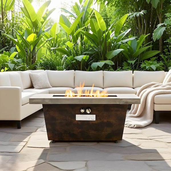 Richard 41.73 in. 50000 BTU Cement Grey Rectangle Iron Gas Outdoor Patio Fire Pit Table with Rain Cover