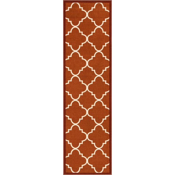 Well Woven Kings Court Brooklyn Trellis Rust Red 2 ft. x 7 ft. Modern Runner Rug