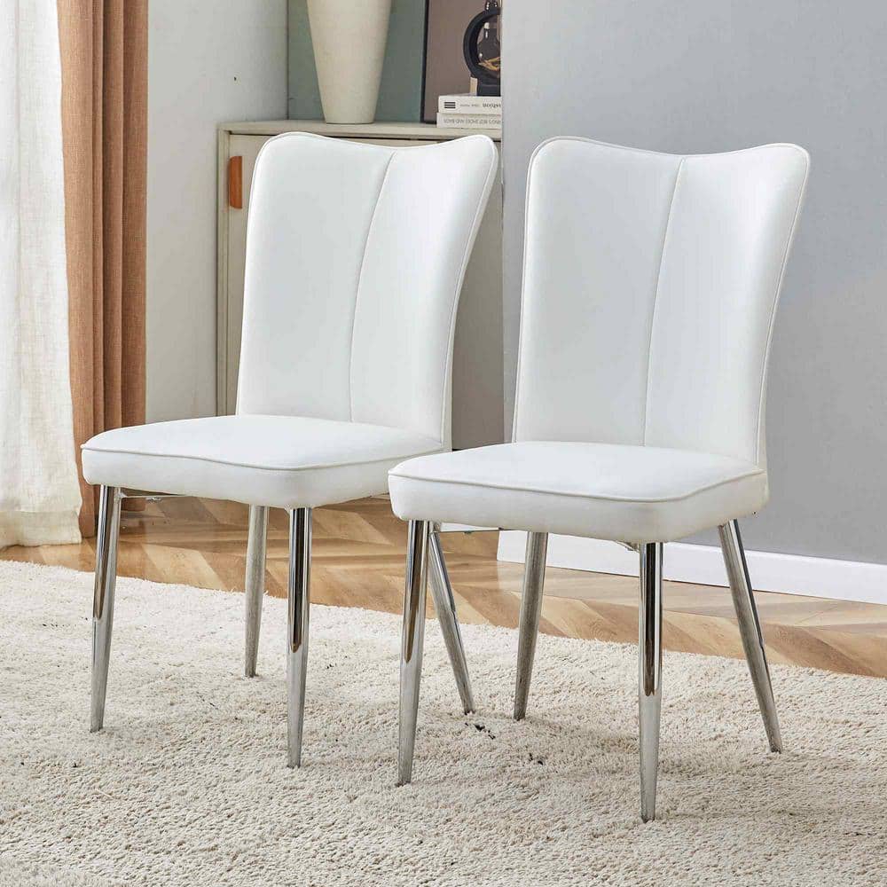 Polibi Modern White PU Leather Seat Dining Chairs Set of 2 for Kitchen