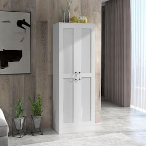 69" Tall Storage Cabinet with Movable Storage Shelves, Modern Style Pantry Cupboard Cabinet with Soft Close Doors, White