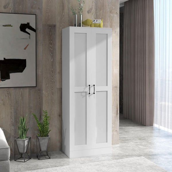 Tahanbath 69" Tall Storage Cabinet with Movable Storage Shelves, Modern Style Pantry Cupboard Cabinet with Soft Close Doors, White