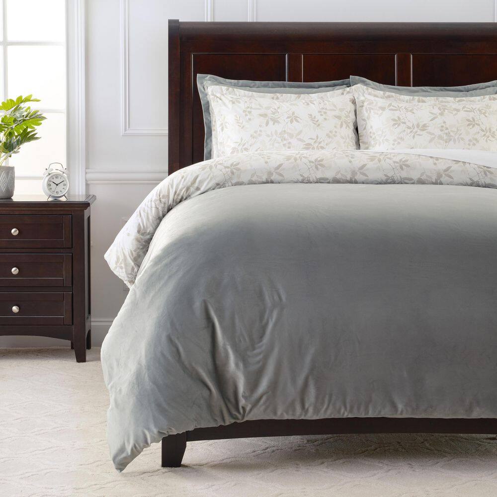 5-Piece Sage White Green Foliage Leaves Print Reversible Microfiber Duvet Cover Set, King price history on PriceWatchPro