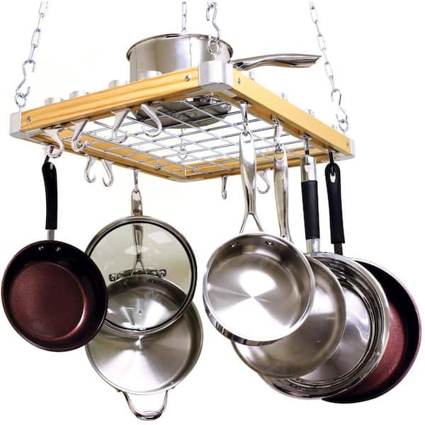 Cooks Standard Ceiling Mounted Wooden Pot Rack Nc 00268 The Home Depot Cooks Standard Ceiling Mounted Wooden, Hanging Pot Rack With Lights Home Depot