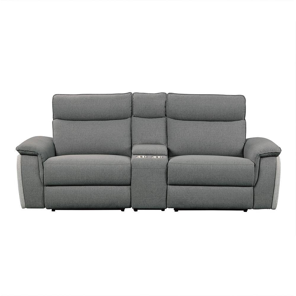 Verkin 93.5 in. W 2-Tone Gray Textured Fabric Power Double Reclining 2-Seat