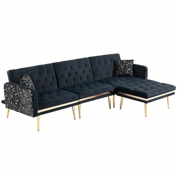 ATHMILE 106.3 in. W Square Arm 4-Piece L Shaped Polyester Sectional Sofa in Black