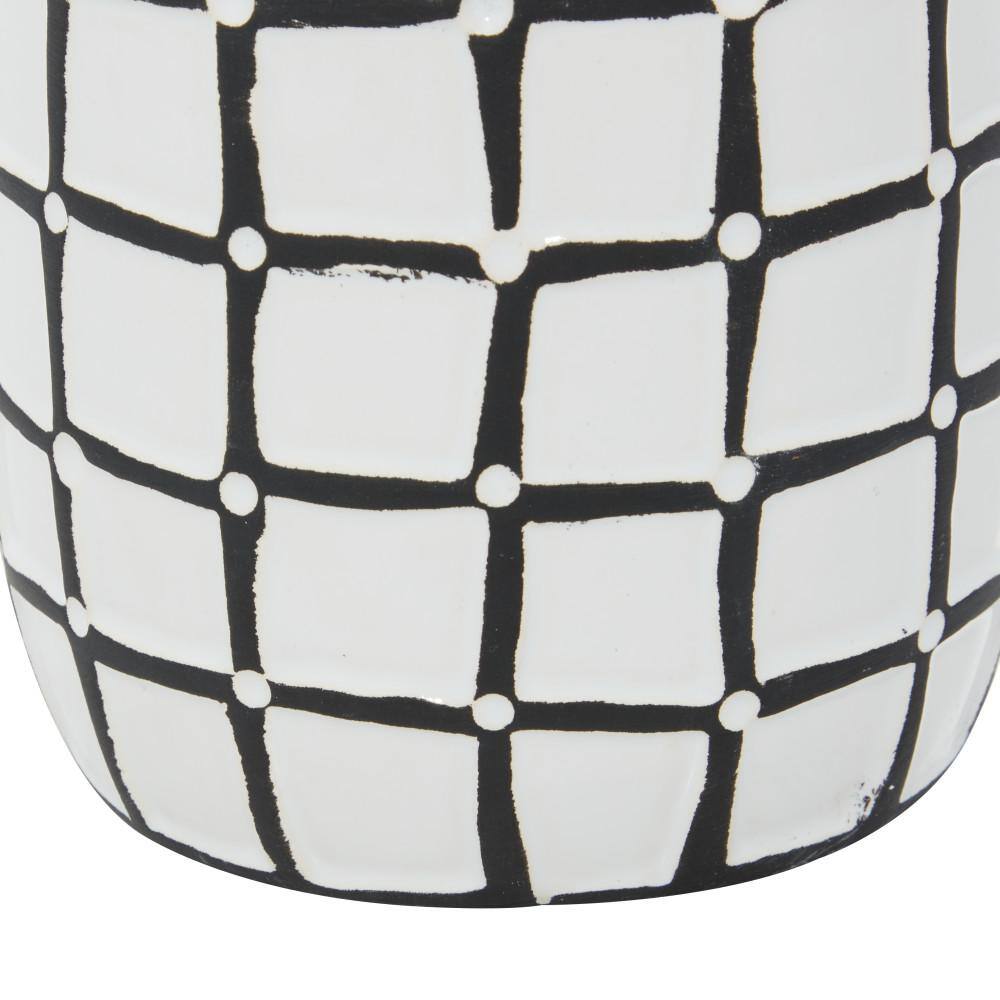 Coastal Charm White Ceramic Vase Duo with Grid Pattern