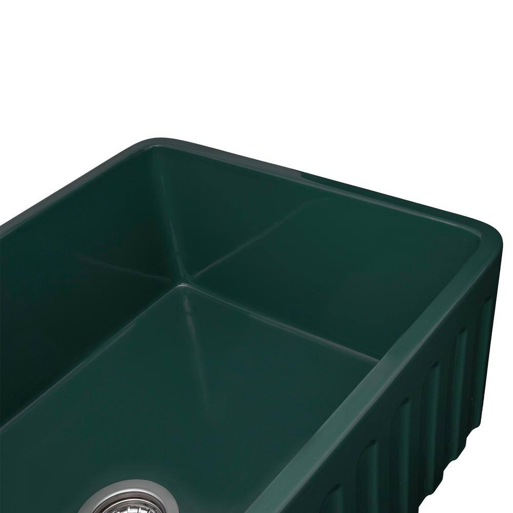 Emerald Green Fireclay Reversible Farmhouse Apron-Front Kitchen Sink