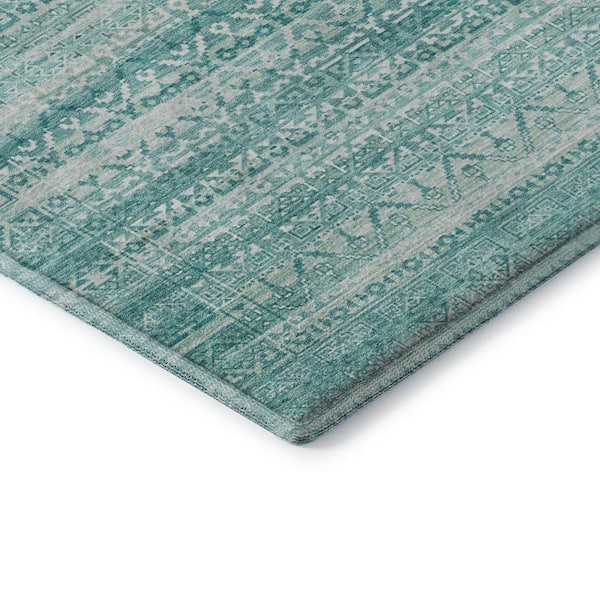 Mayfield Premium Machine Washable Abstract AMF2101 Aqua 8 ft. x 10 ft. Area Rug