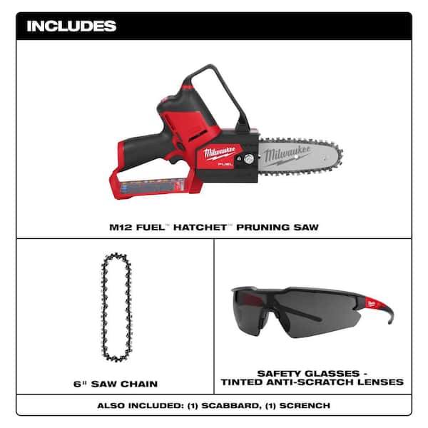 M12 FUEL 6 in. 12V Brushless Electric Battery Chainsaw Tool Only Extra 6 in. Chain & Tinted Safety Glasses