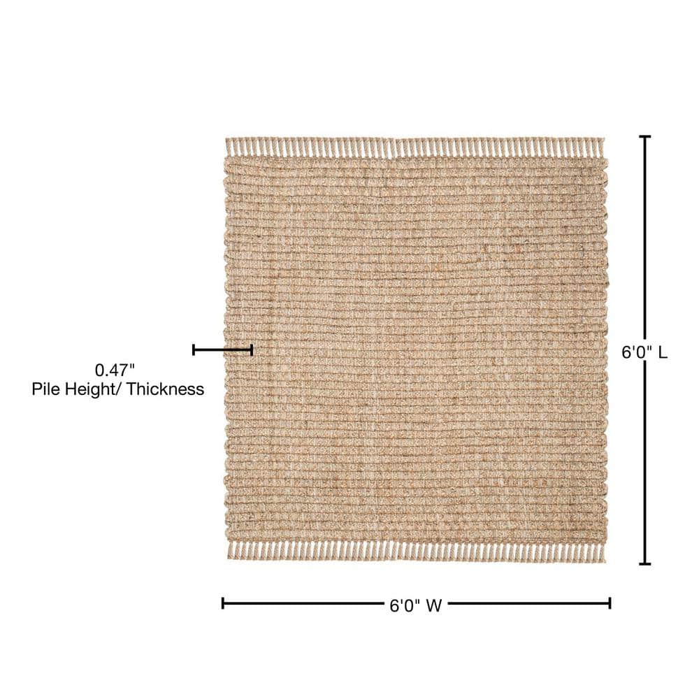 Handwoven Braided Jute Natural 6' Square Area Rug