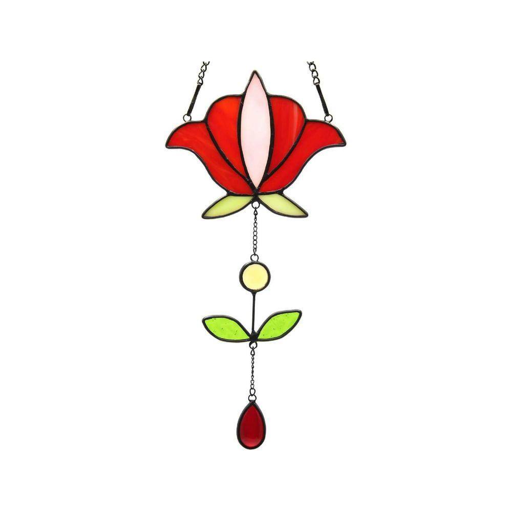 Red Peony Flower Stained Glass Art Glass Window HDFFHQLS7M - The