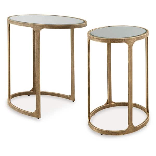 Irmaleigh 22.25 in. Gold Oval Glass Nesting End Table (Set of 2)