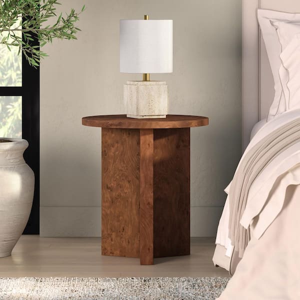 Anders 20 in. Walnut Burl Round Hollow Core Board End Table