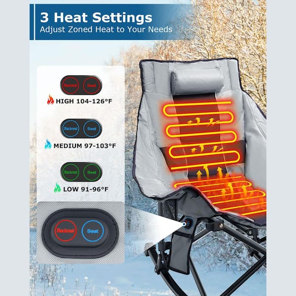 Oversized Heated Camping Chair-XL Rocking Chair with 3 Heat Levels, Portable for Outdoor (No Battery Included)