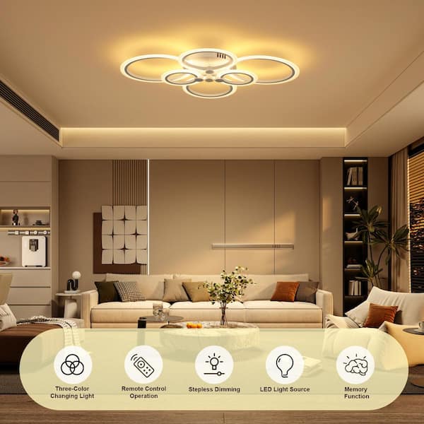 Oval LED Ceiling Light With Remote – Dimmable 2700K-6500K, Semi-Flush Mount, 85+ CRI, Gold Finish, 120cm – Modern Acrylic/Iron